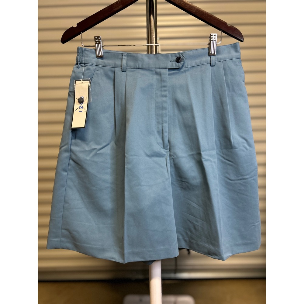 IZOD Shorts Women 14 Mineral Blue Classics Pleated High Waist Golf Casual NWT